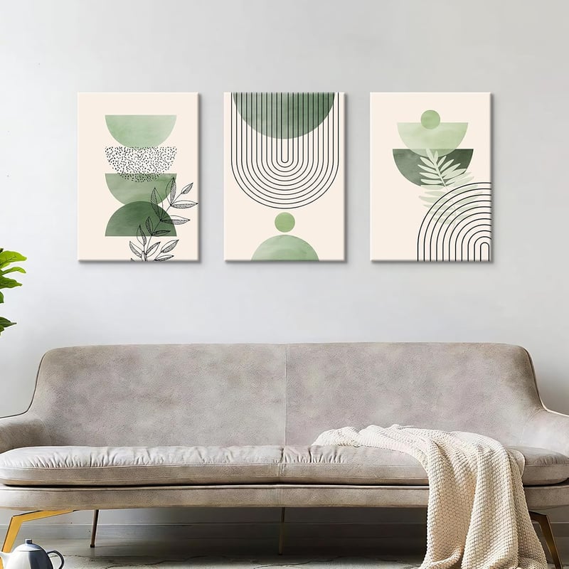 HALFLEMART Boho Sage Green Vászonkép Geometrikus Mintás Fali Dekoráció 150x70cm