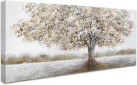 HALFLEMART Fehér Virág Arany Levelek Fali Vászon Absztrakt Festmény 50x120cm 1