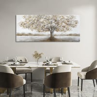 HALFLEMART Fehér Virág Arany Levelek Fali Vászon Absztrakt Festmény 50x120cm 2