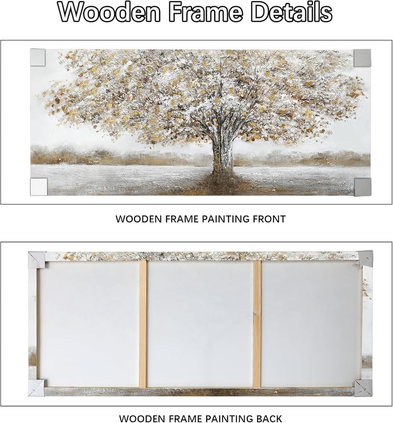HALFLEMART Fehér Virág Arany Levelek Fali Vászon Absztrakt Festmény 50x120cm