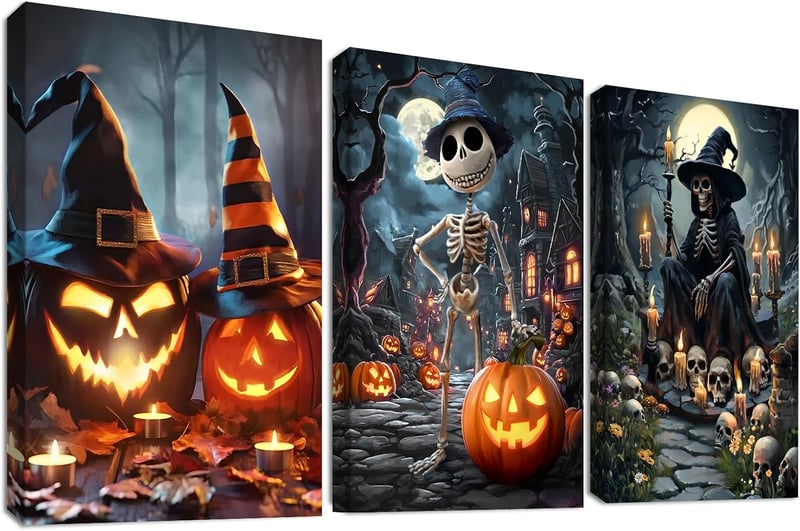 Set 3 tablouri canvas HALFLEMART Halloween Dovleac, fără ramă, 50x70cm