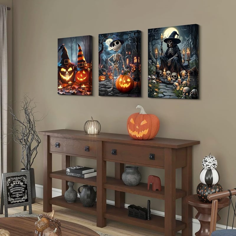 Set 3 tablouri canvas HALFLEMART Halloween Dovleac, fără ramă, 50x70cm