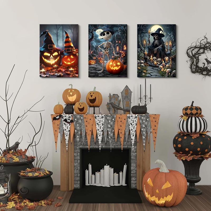 Set 3 tablouri canvas HALFLEMART Halloween Dovleac, fără ramă, 50x70cm