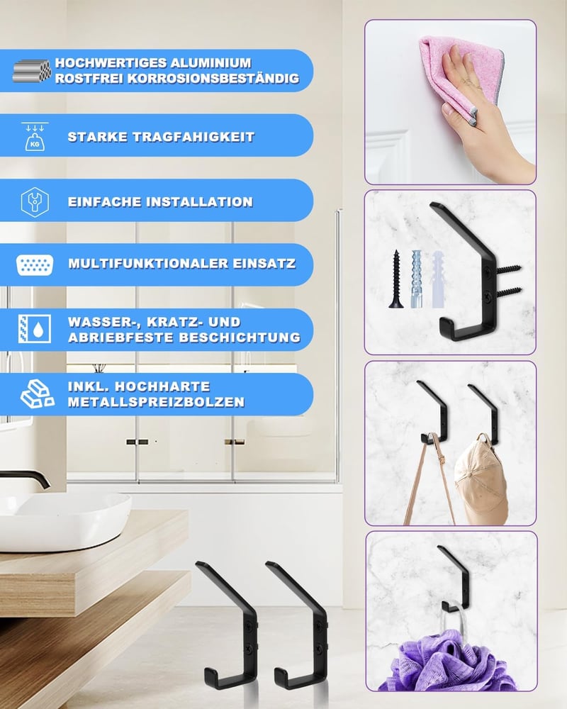 Haliya 8 db Akusztikus Panel Horog Fekete Karcolásvédelem Rozsdamentes