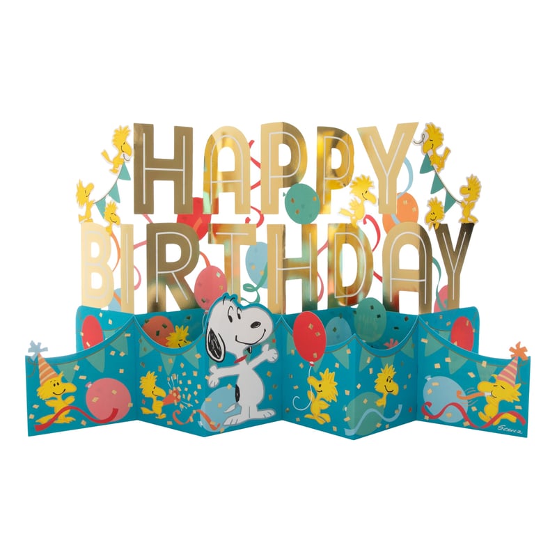 Narodeninové 3D vyskakovacie jumbo prianie Hallmark Peanuts Snoopy a Woodstock – modré, zlaté