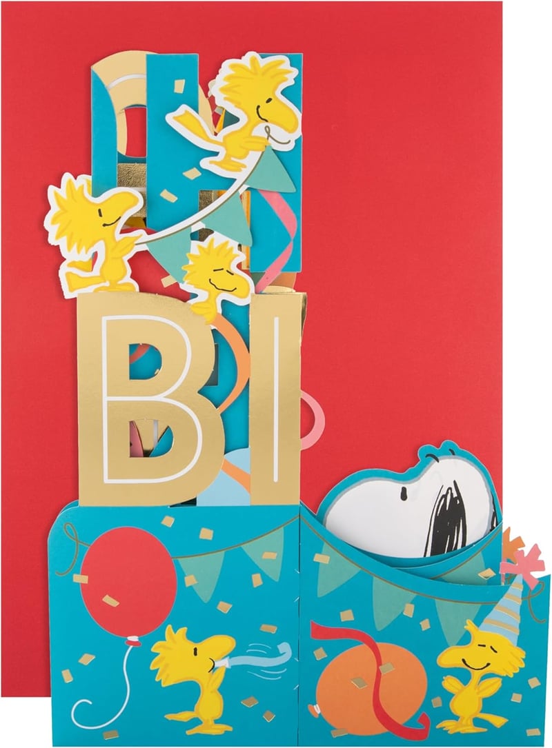 Hallmark Jumbo 3D Pop Up Snoopy és Woodstock Születésnapi Üdvözlőkártya