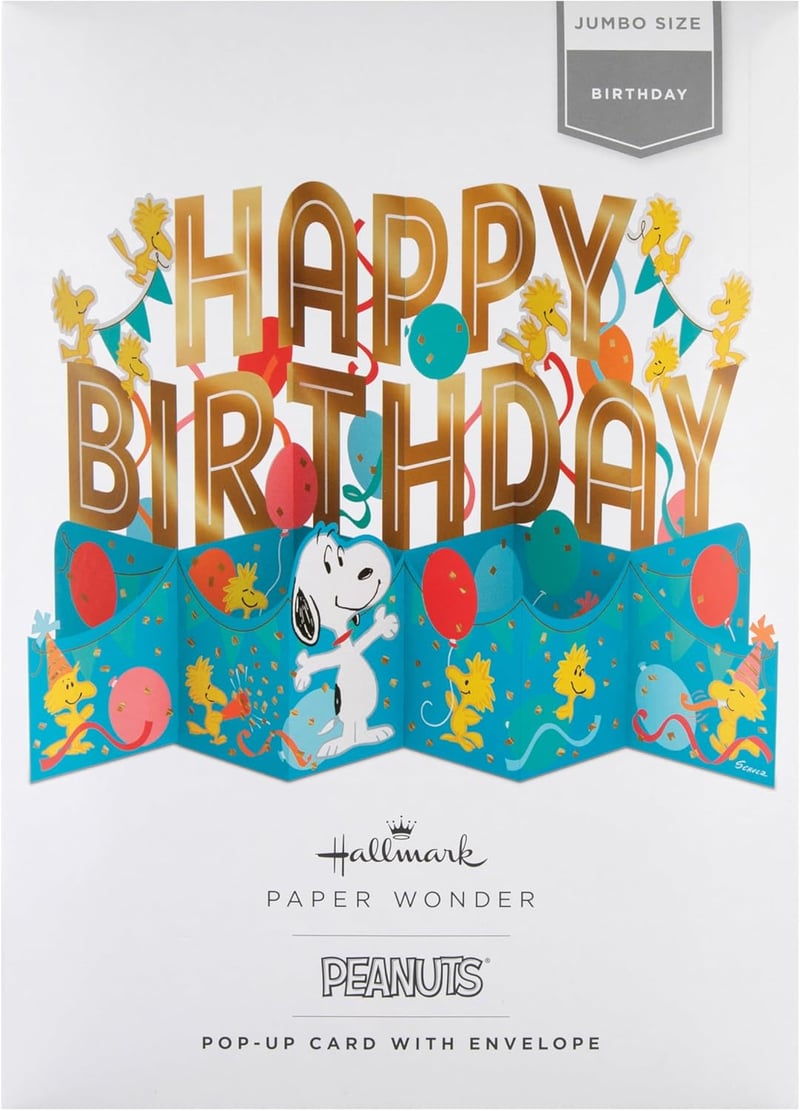 Hallmark Jumbo 3D Pop Up Snoopy és Woodstock Születésnapi Üdvözlőkártya