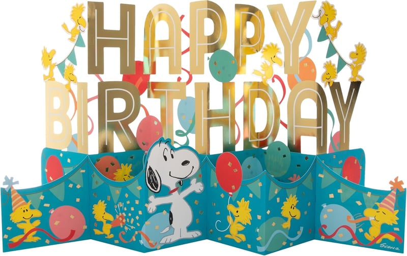 Hallmark Jumbo 3D Pop Up Snoopy és Woodstock Születésnapi Üdvözlőkártya