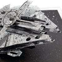 Hallmark Star Wars 3D vyskakovacie blahoželanie Millennium Falcon – narodeniny, Deň otcov, vesmírna téma Han Solo, strieborné 4