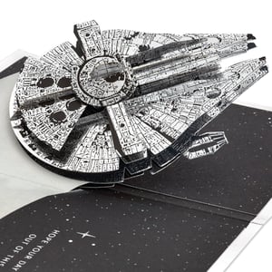 Hallmark Star Wars 3D pop-up čestitka Millennium Falcon - rođendan, Dan očeva, tema Han Solo, srebrna