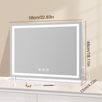 halumao Hollywood Sminkespegel 58x48cm LED Világítással 3 Módú Asztal Tükör - 48L x 58B cm, White 6