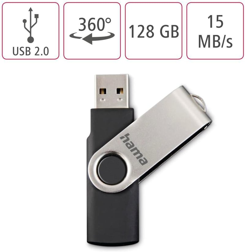 Hama 128GB USB 2.0 Pendrive 15MB/s Fém Kulcstartó Ezüst - 128 GB, 15MB/s data speed