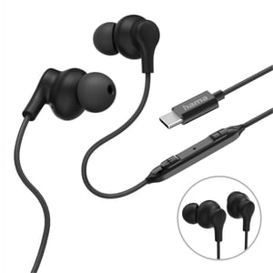Hama Curly In-Ear slušalice s mikrofonom, zaštitom od pucanja kabela, USB-C priključkom, crne