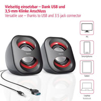 PC reproduktory Hama, aktívne, USB 3.0, 3,5 mm jack, 3 W 3