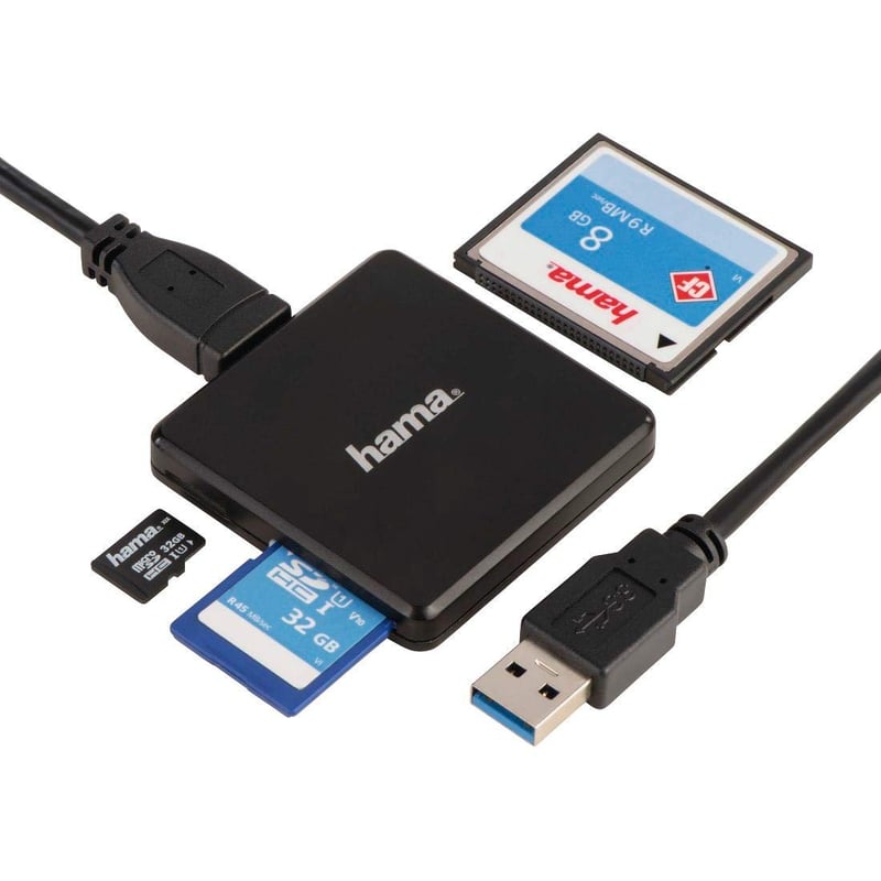 Čítačka pamäťových kariet Hama USB 3.0 35 v 1, čierna, pre SD, SDHC, SDXC, microSD, CF karty, s USB káblom, pre PC, Mac, notebook a TV