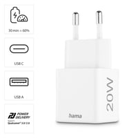Rýchlonabíjačka Hama USB, 1x USB-C, 1x USB-A, mini nabíjačka, 20 W, Power Delivery, Quick Charge 3.0, biela, pre mobilné telefóny a tablety 4