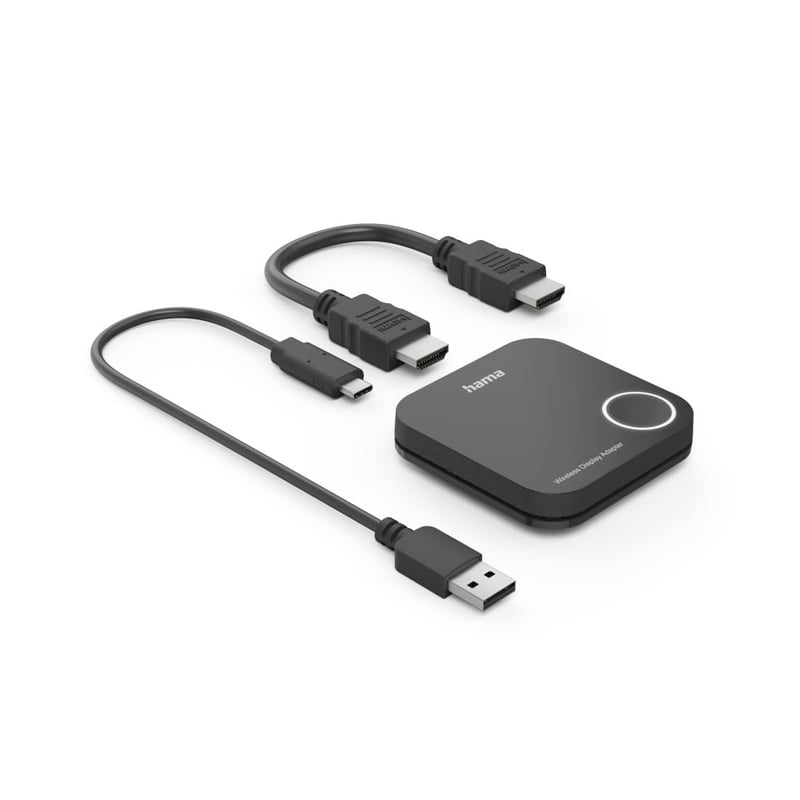 Bezdrôtový HDMI adaptér na displej Hama, Full HD 1080p, 2,4 GHz / 5 GHz, bezdrôtový prenos audio-video signálu, dongle s káblom, čierny