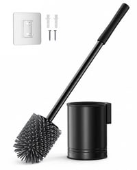 Perie de WC din silicon HAMITOR cu suport din oțel inoxidabil - Negru, montare pe perete 1