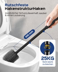 Perie de WC din silicon HAMITOR cu suport din oțel inoxidabil - Negru, montare pe perete 6
