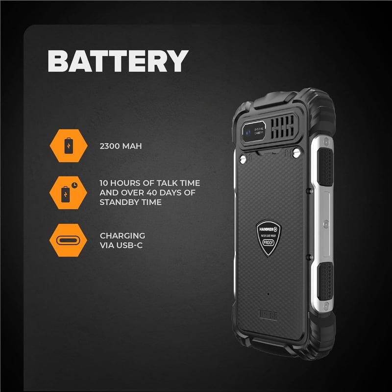 Hammer H Forge Outdoor Mobiltelefon Dual SIM, 2300 mAh, IP68, Fekete - Forge 2G