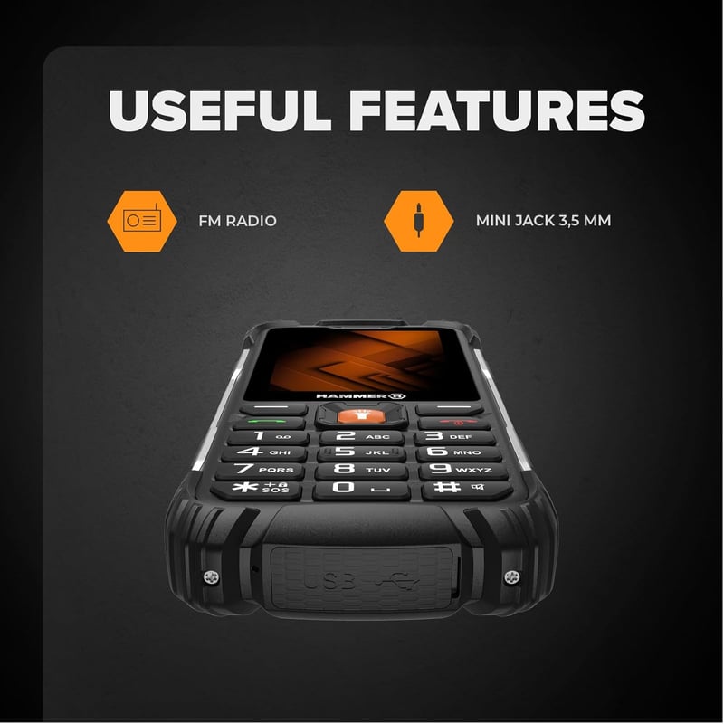 Hammer H Forge Outdoor Mobiltelefon Dual SIM, 2300 mAh, IP68, Fekete - Forge 2G