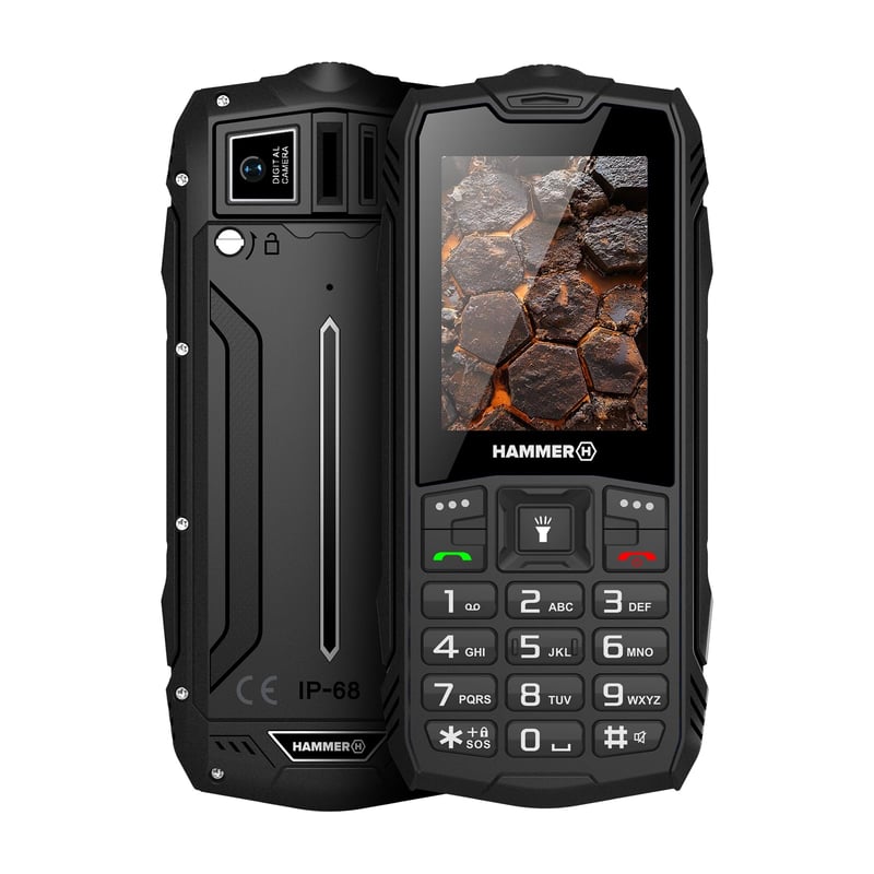 Odolný mobilný telefón Hammer H Rock LTE, neblokovaný, batéria 3000 mAh, 64 GB, 2,4-palcový IPS displej, veľké tlačidlá, SOS tlačidlo, baterka, FM rádio