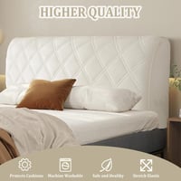 HAMON Ágyfejtámla Huzat 180cm Bársonyos Stretch Szövet Porálló Védőhuzat Bézs 7