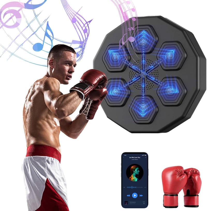 HAMON Zenés Boksz Gép Bluetooth Kapcsolattal, Falra Szerelhető LED Világítással, Intelligens Ütőpárna Kesztyűvel Gyerekeknek és Felnőtteknek