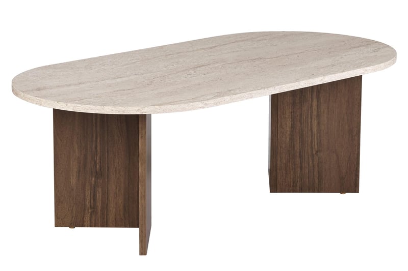 Hanah Home Moderni stolić za kavu 119x60x40 cm, boja travertina i oraha, iverica presvučena 100% melaminom debljine 18 mm, suvremeni dizajn za dnevni boravak