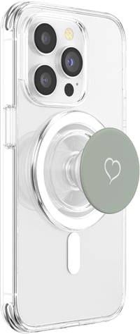Držiak na telefón PopSockets PopGrip s ručne kresleným motívom srdca, kompatibilný s MagSafe – šalviová/zelená/sivá farba, minimalistický dizajn s motívom srdca 4