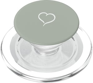 Držiak na telefón PopSockets PopGrip s ručne kresleným motívom srdca, kompatibilný s MagSafe – šalviová/zelená/sivá farba, minimalistický dizajn s motívom srdca