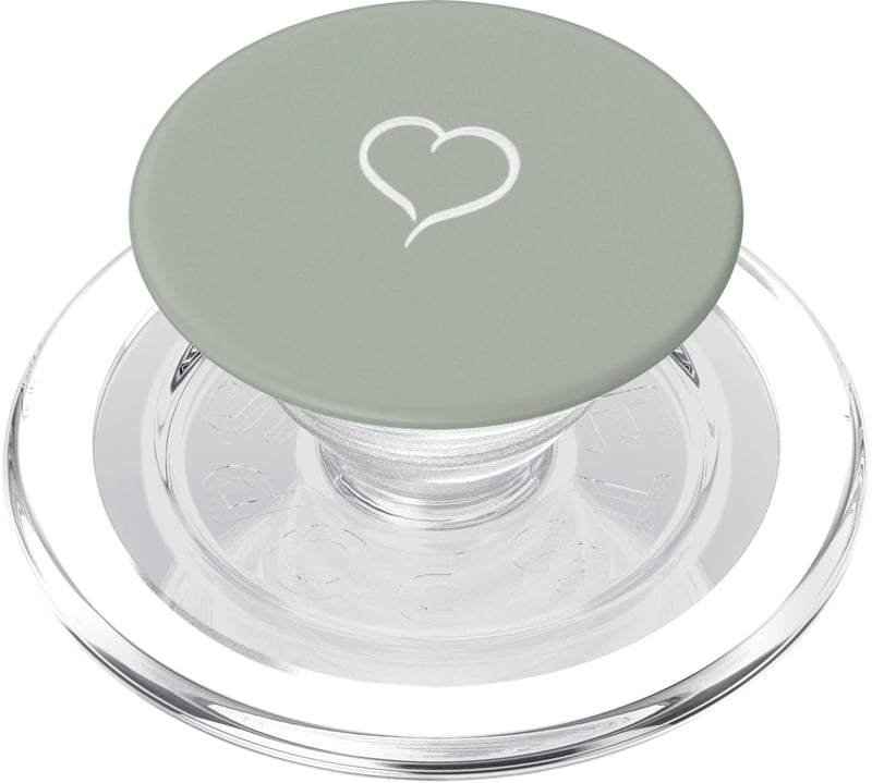 Držiak na telefón PopSockets PopGrip s ručne kresleným motívom srdca, kompatibilný s MagSafe – šalviová/zelená/sivá farba, minimalistický dizajn s motívom srdca