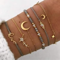 Handcess Boho Többrétegű Kristály Karkötő Szett Arany Hold Csillag 6 Darab 1