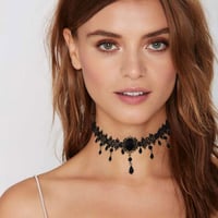 Handcess gótikus csipke choker nyaklánc fekete gyöngyökkel és strasszal 2