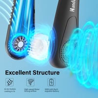 HandFan 5000 mAh závesný ventilátor na krk, bezlopatkový, prenosný, USB nabíjateľný, 3 rýchlosti, 15 hodín výdrže, čierny, na vonkajšie použitie a cestovanie 5