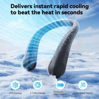 HandFan 5000 mAh závesný ventilátor na krk, bezlopatkový, prenosný, USB nabíjateľný, 3 rýchlosti, 15 hodín výdrže, čierny, na vonkajšie použitie a cestovanie 4
