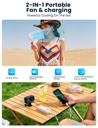Ventilator de mână HandFan cu baterie de 5200mAh, 20 de ore de funcționare, 3 viteze, pliabil la 180°, ventilator portabil de voiaj 2