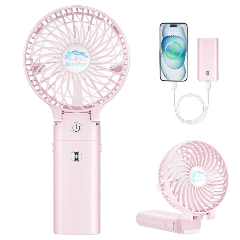 Ventilator de mână HandFan cu baterie de 5200mAh, 20 de ore de funcționare, 3 viteze, pliabil la 180°, ventilator portabil de voiaj