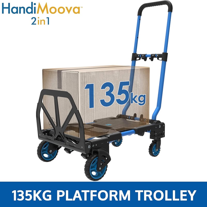 HandiWorld HandiMoova 2in1 Összecsukható Molnárkocsi 70-135kg Teherbírással - Kézikocsivá Alakítható Szállítókocsi Fekete