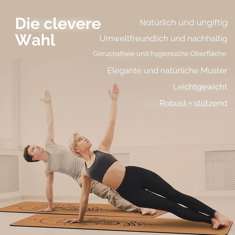 Haninj Természetes parafa TPE csúszásgátló jóga szőnyeg egyedi mintával fitnesz és pilateshez 183 x 61 cm