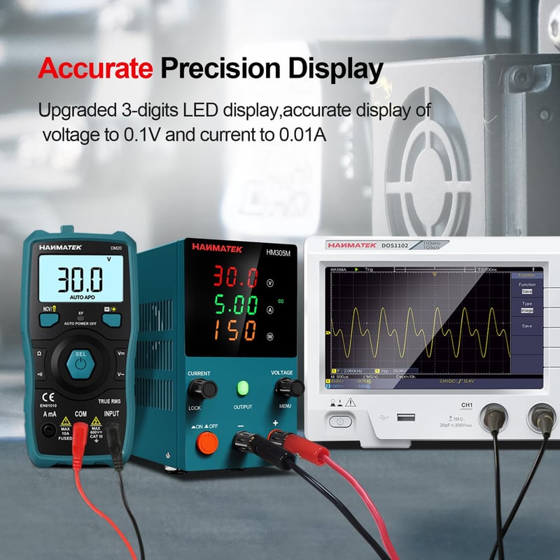 HANMATEK HM305M Laboratóriumi Tápegység 0-30V 0-5A, 3 Digites Kijelzővel, OVP OCP OPP Védelemmel, Kompakt Méretű Precíziós Labortáp