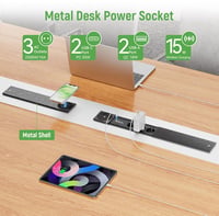 HANNELORE Asztalra szerelhető aljzat 3 aljzattal, 15W vezeték nélküli töltővel és 2x USB-C PD 30W, fekete, 2m kábel 2