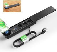HANNELORE Asztalra szerelhető aljzat 3 aljzattal, 15W vezeték nélküli töltővel és 2x USB-C PD 30W, fekete, 2m kábel 8