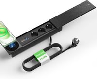 HANNELORE Asztalra szerelhető aljzat 3 aljzattal, 15W vezeték nélküli töltővel és 2x USB-C PD 30W, fekete, 2m kábel 1