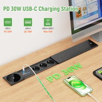 HANNELORE Asztalra szerelhető aljzat 3 aljzattal, 15W vezeték nélküli töltővel és 2x USB-C PD 30W, fekete, 2m kábel 3