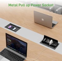 HANNELORE Beépíthető Aljzat USB-C PD 20W és Vezeték Nélküli Töltő 15W, Kihúzható Asztali Elosztó Munkalapba, 2m Kábel, Fekete 2