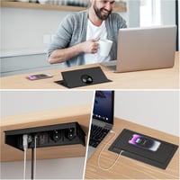 HANNELORE Beépíthető Aljzat USB-C PD 20W és Vezeték Nélküli Töltő 15W, Kihúzható Asztali Elosztó Munkalapba, 2m Kábel, Fekete 6