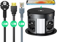 HANNELORE Beépíthető Asztal Konnektor 4 Aljzat 2 USB Vezeték Nélküli Töltés HDMI RJ45 1