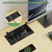Zabudovateľná stolová zásuvka HANNELORE, 3 zásuvky, 2x USB-C PD 30W, s kovovým krytom a kefovým tesnením, na pracovnú dosku a rokovací stôl, 1,8 m kábel, čierna 4