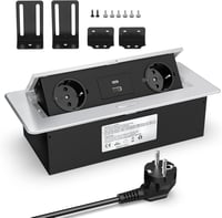 HANNELORE Beépíthető Asztali Konnektor USB-C 20W és USB-A Porttal, Kihúzható Elosztó 2 Aljzat, Alumínium Süllyesztett Konnektor 2500W 1